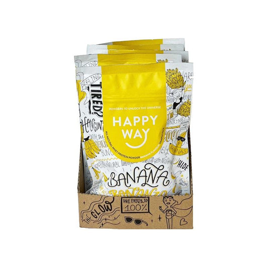 Happy Way Banana Bonanza Whey Protein Powder Travel Packs 6x60g - On-the-Go Muscle Strength Booster - Auzzistore