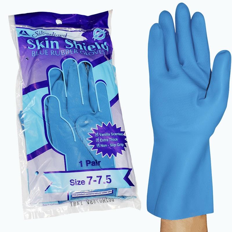 Skin Shield Silver Lined Natural Rubber Gloves - Vanilla Scented, Size 7-7.5