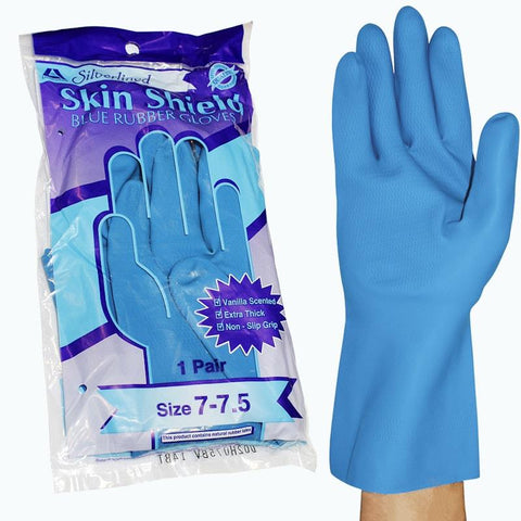Skin Shield Silver Lined Natural Rubber Gloves - Vanilla Scented, Size 7-7.5 - Auzzistore