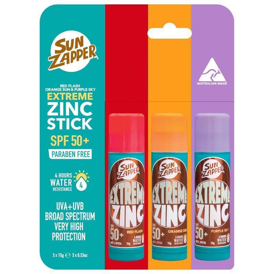 SUN ZAPPER Extreme Zinc Unicorn Colours Red/Orange/Purple SPF 50+ Stick 3 Pack - Fun Sun Protection