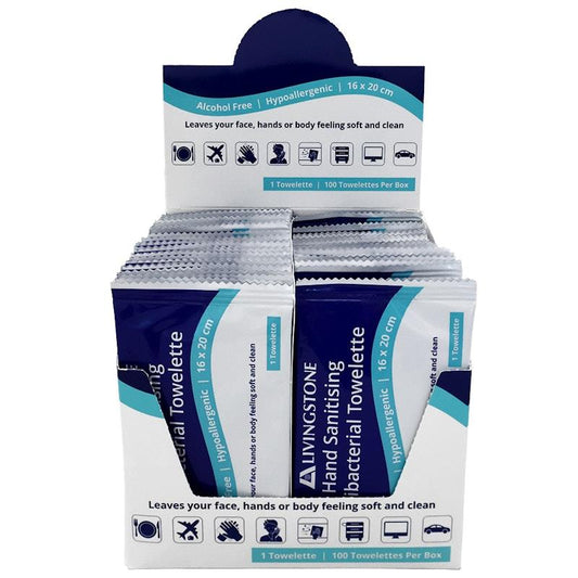 Livingstone Hand Sanitising Antibacterial Towelette Wipe - 100 Count Box