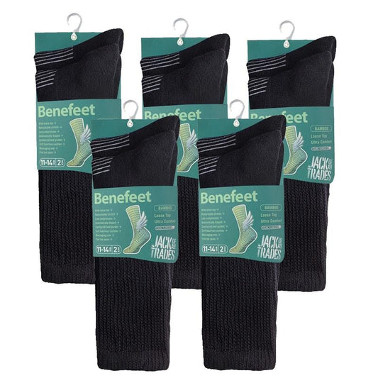 Benefeet 10 Pairs of Men's Bamboo Comfort Socks - Black Size 11-14-Auzzi Store