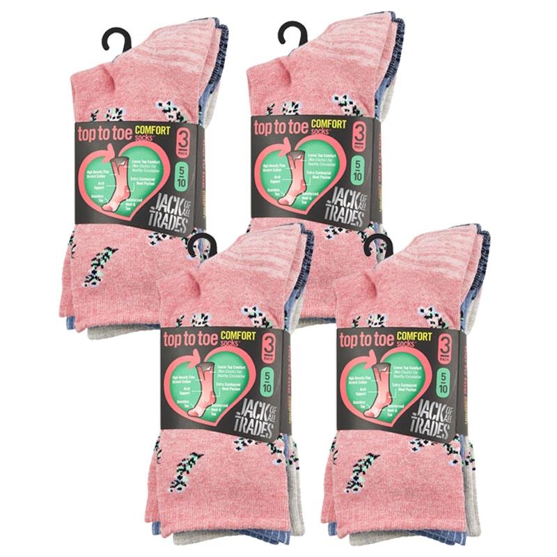 Jack of All Trades 12 Pairs of Women's Top to Toe Comfort Socks - Floral Size 5-10-Auzzi Store