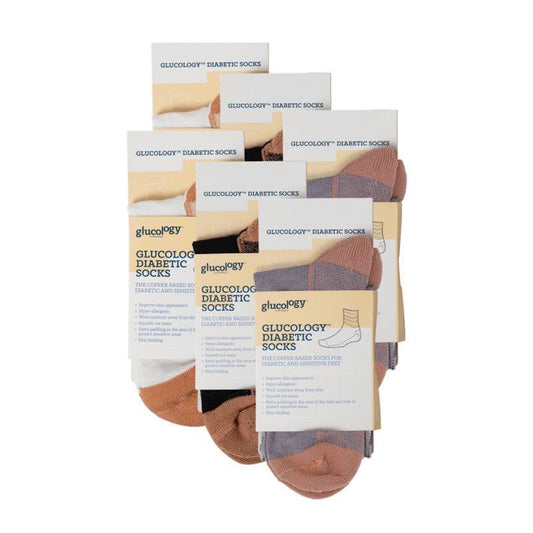 Glucology 6 Pack Mixed Classic Socks - Black, White, Grey - Extra Large