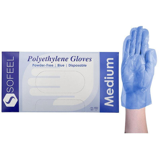 Sofeel Disposable Polyethylene Gloves - Powder Free, Latex Free, Medium (500 Pieces/Box)