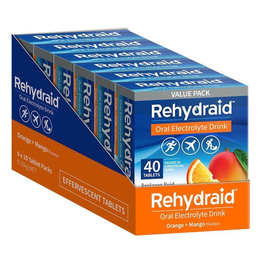 Rehydraid Electrolyte Effervescent Tablets - Orange & Mango (6x40 Packs)