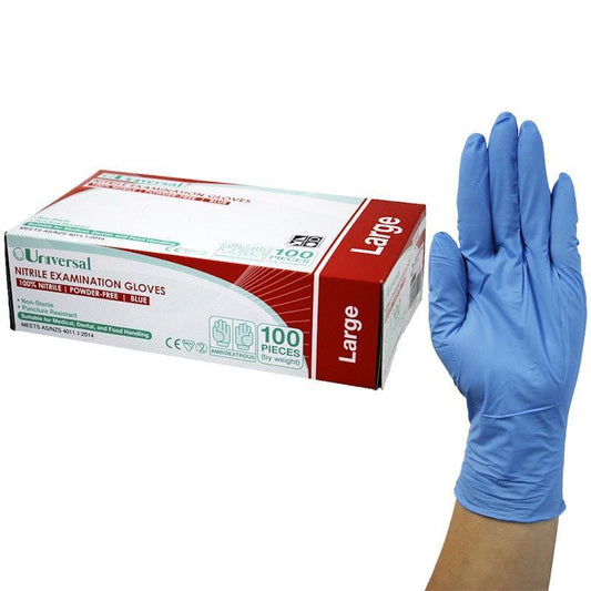 Universal Choice Nitrile Examination Gloves - Powder Free Large, 100 Pieces/Box