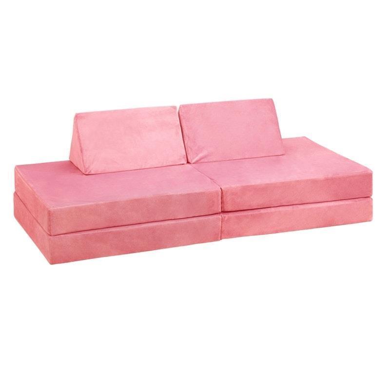 Oikiture 4-Piece Kids Play Couch Modular Lounge Cushion Convertible Playset - Pink
