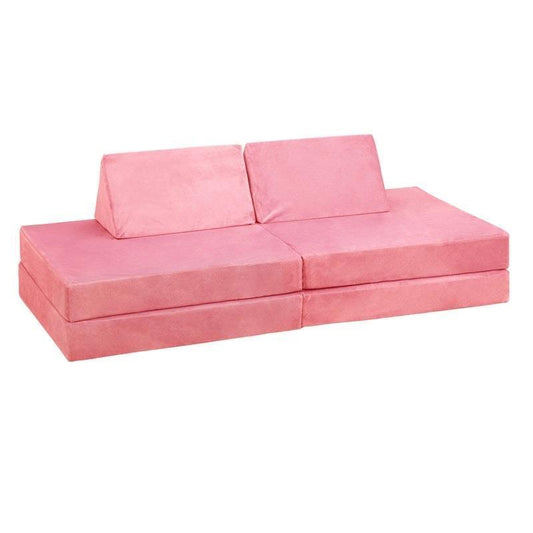 Oikiture 4-Piece Kids Play Couch Modular Lounge Cushion Convertible Playset - Pink