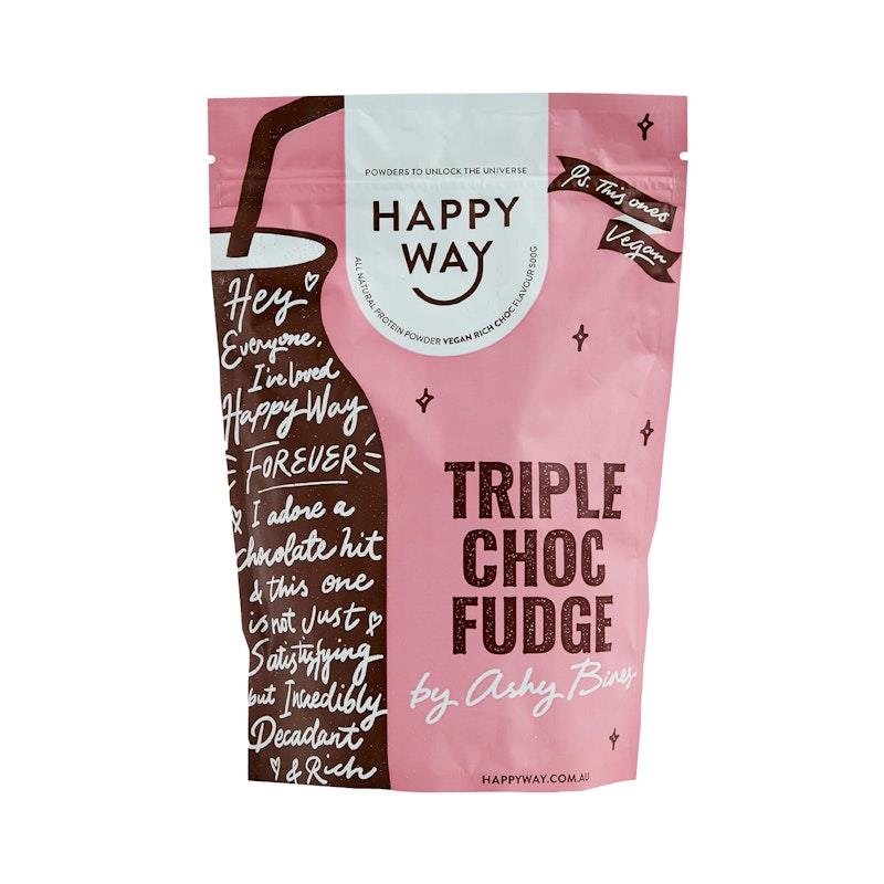 Happy Way Ashy Bines Triple Choc Fudge Vegan Protein Powder 500g - Guilt-Free Indulgence