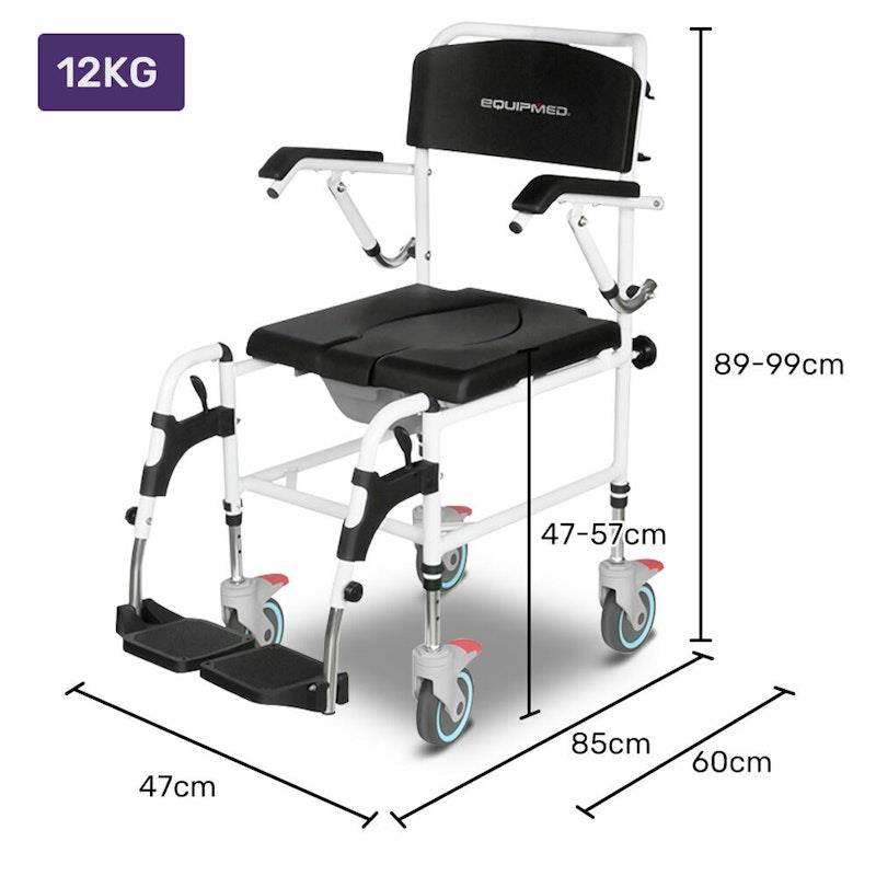 Equipmed Rolling Commode Shower Chair with Wheels - Black