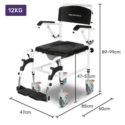 Equipmed Rolling Commode Shower Chair with Wheels - Black