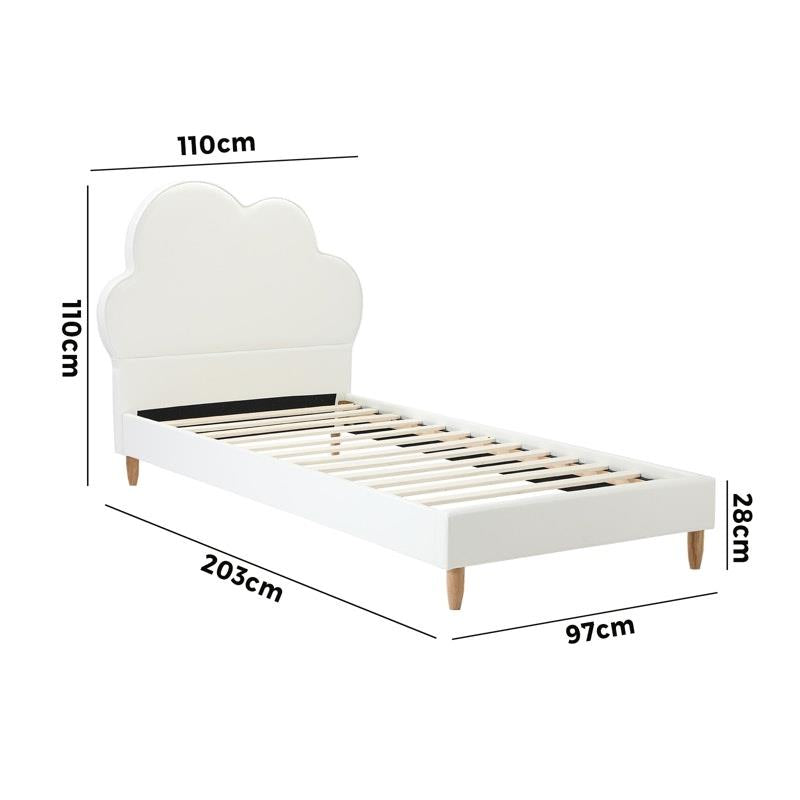 Oikiture Cloud Kids Bed Frame - Single Size Faux Leather White