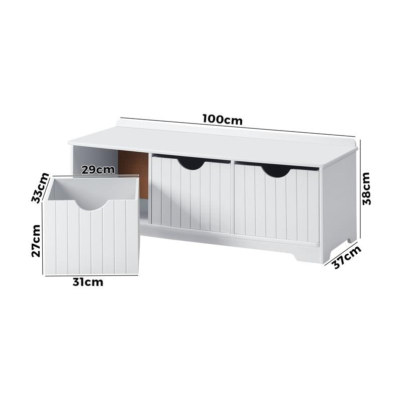 Oikiture Kids Toy Box Chest - Storage Organizer & Seating Bench (White)