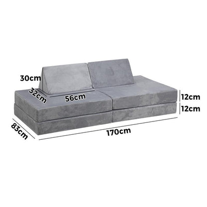Oikiture Kids Sofa Play Couch Modular Lounge Cushion Convertible Playset - Grey (4 Pieces)