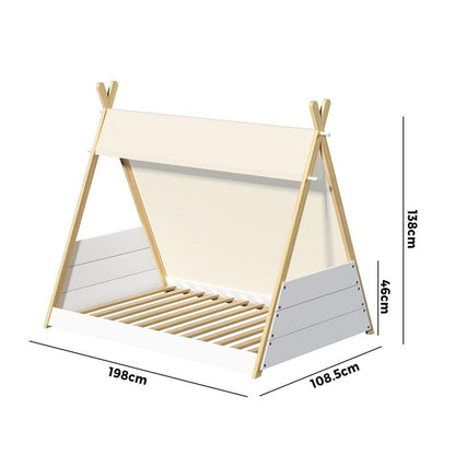 Oikiture Kids Canvas Teepee Bed Frame - Wooden Timber Platform for Imaginative Sleep