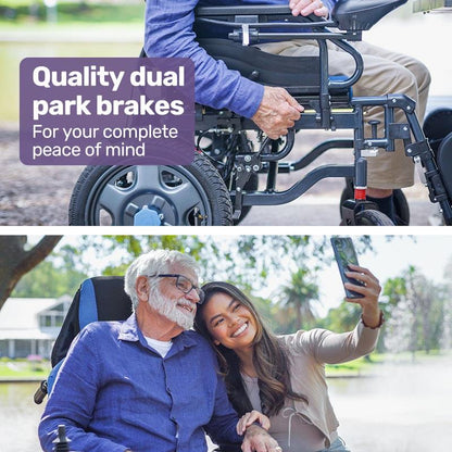 Equipmed Power Electric Wheelchair - Longrange for S-XL (16" Wheels, Black & Blue)