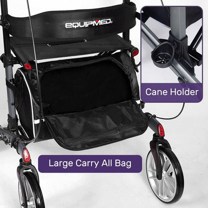 Equipmed ErgoStride Upright Rollator Walker with Forearm Support - Grey