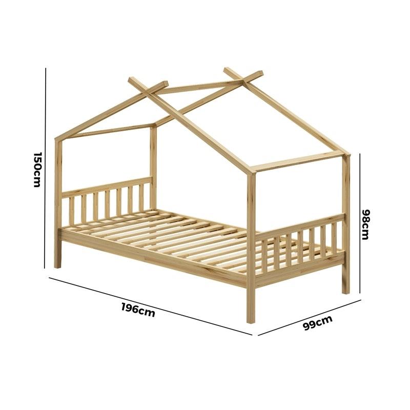 Oikiture Kids Single Bed Frame - Wooden Timber House Design for Imaginative Play