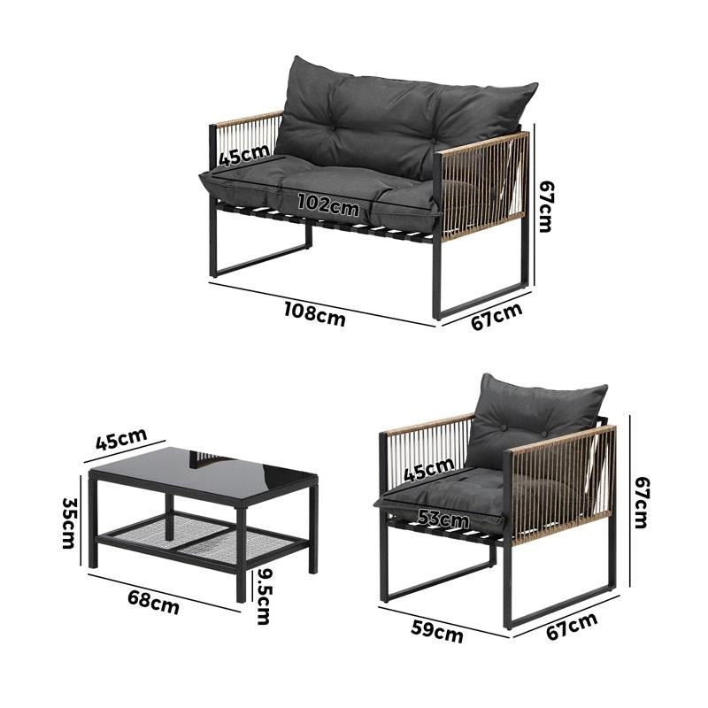 Livsip 4-Piece Outdoor Furniture Set - Garden Patio Lounge Sofa Table Chairs