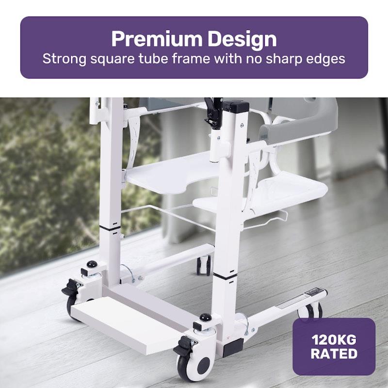 Equipmed 4 In1 Patient Lift Transfer Chair - White & Grey