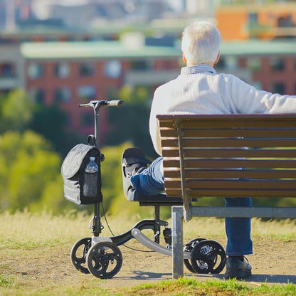 Equipmed Premium Knee Scooter Walker with Disc Brake & Suspension Bag - Silver