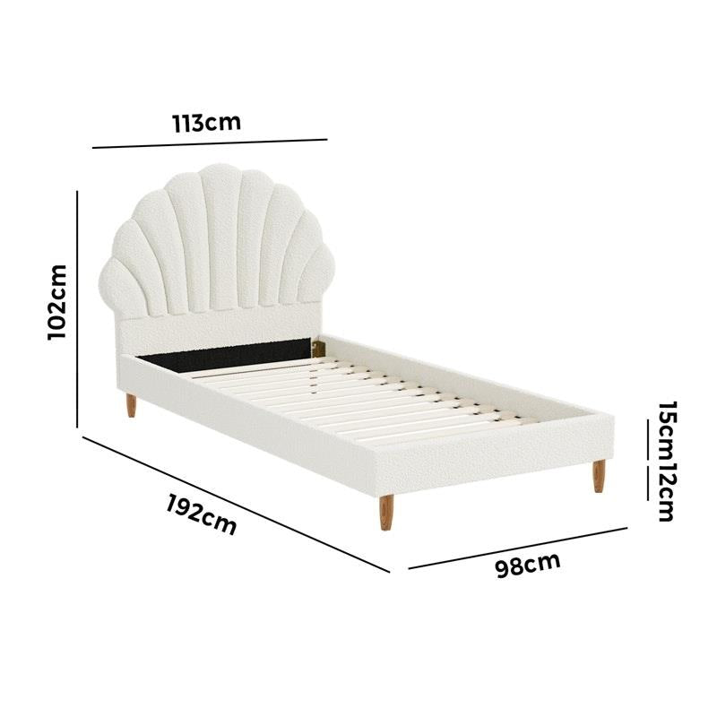 Oikiture Single Size Scallop-Shape Bed Frame with Boucle Upholstery - White-Auzzi Store