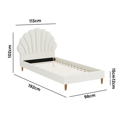 Oikiture Single Size Scallop-Shape Bed Frame with Boucle Upholstery - White-Auzzi Store