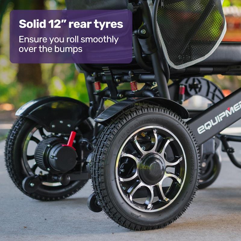 Equipmed Electric Folding Wheelchair - Long Range, Aluminium Frame - Black