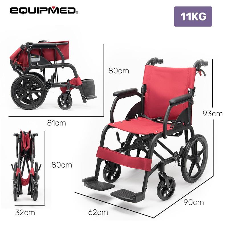 Equipmed Folding Transit Wheelchair Lightweight Red - Your Reliable Travel Partner