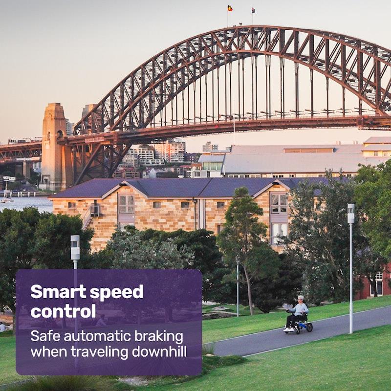 Equipmed Power Electric Wheelchair - Long Range, Airline Approved, Folding, Aluminium Frame - Blue