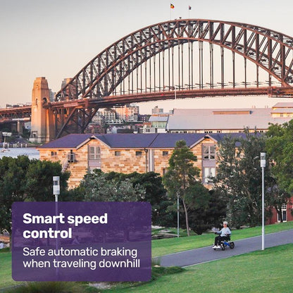 Equipmed Power Electric Wheelchair - Long Range, Airline Approved, Folding, Aluminium Frame - Blue