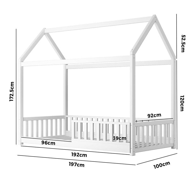 Oikiture Corie House Bed Frame for Kids - Wooden Timber Single