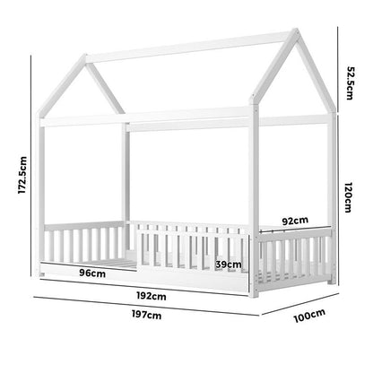 Oikiture Corie House Bed Frame for Kids - Wooden Timber Single