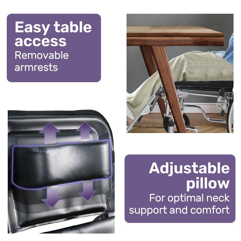 Equipmed SmartRide Deluxe Folding Manual Reclining Wheelchair - Black