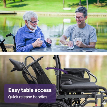 Equipmed Electric Folding Wheelchair - Wide Bariatric Seat, Comfortable for S-XL, Long Range Lithium Battery - Black