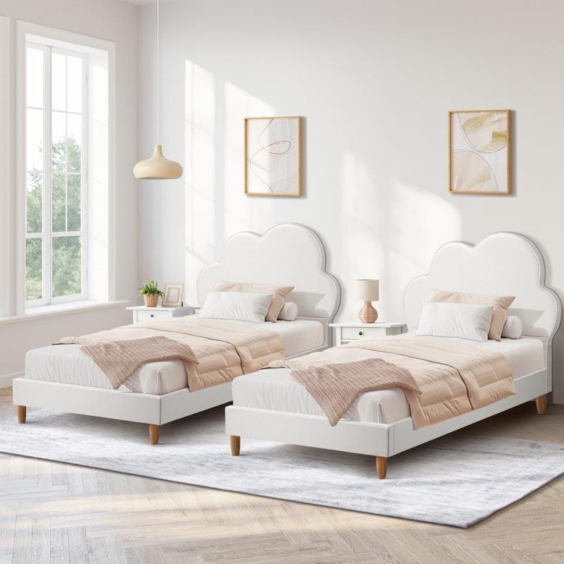 Oikiture Cloud Kids Bed Frame - Single Size Faux Leather White