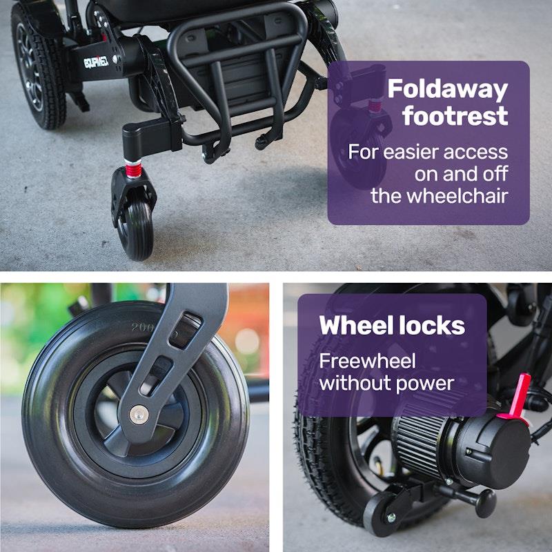Equipmed Electric Folding Wheelchair - Long Range, Aluminium Frame - Black