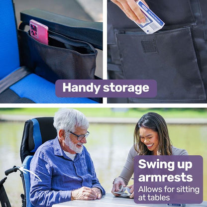 Equipmed Power Electric Wheelchair - Longrange for S-XL (16" Wheels, Black & Blue)