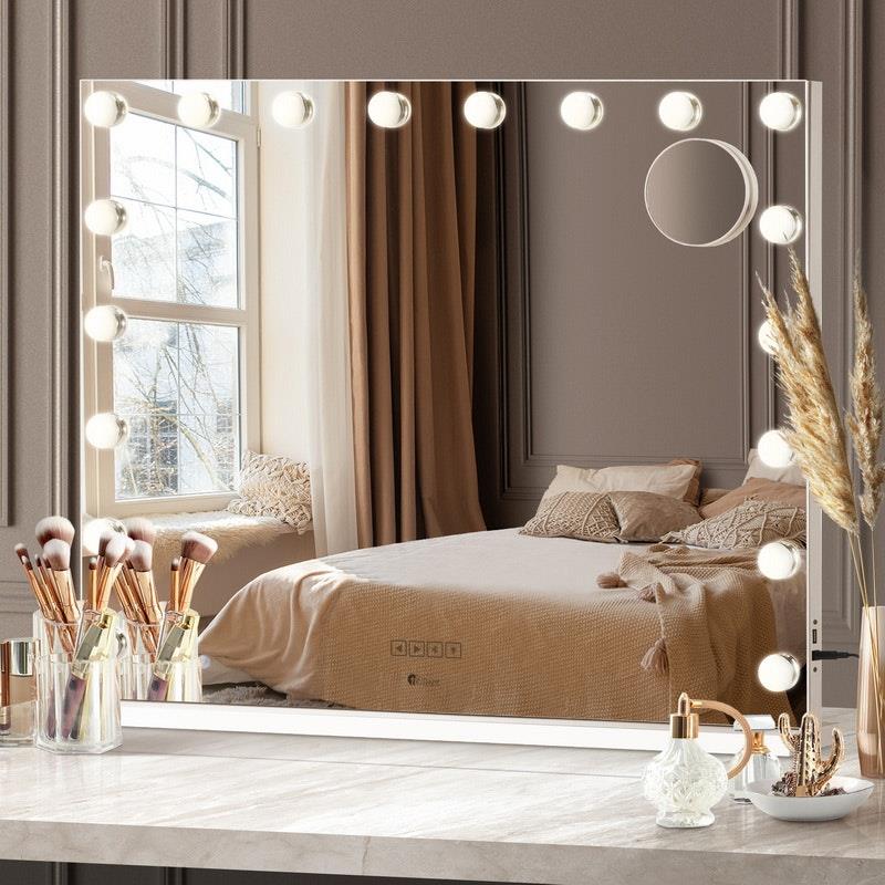 Oikiture Bluetooth Hollywood Makeup Mirror with 18 LED Lights - White