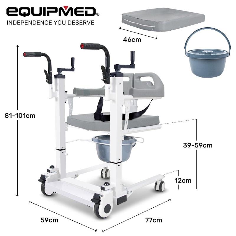 Equipmed 4 In1 Patient Lift Transfer Chair - White & Grey