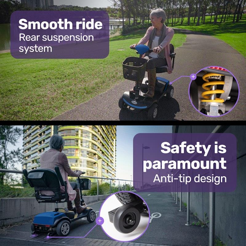 Equipmed Freeroam+ Mid-Sized Foldable Electric Lithium Mobility Scooter - Blue