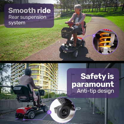 Equipmed Freeroam+ Mid-Sized Foldable Electric Lithium Mobility Scooter - Red