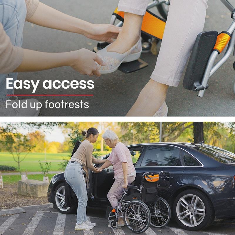 Equipmed 20 Inch Folding Aluminium Wheelchair - Orange