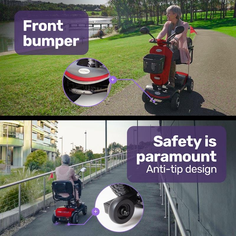 Equipmed Pathline Mid-Sized Electric Mobility Scooter for Elderly - Red