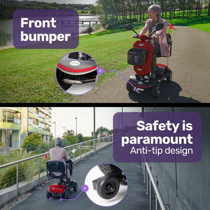 Equipmed Pathline Mid-Sized Electric Mobility Scooter for Elderly - Red