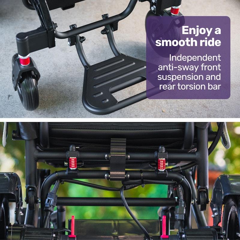 Equipmed Electric Folding Wheelchair - Long Range, Aluminium Frame - Black