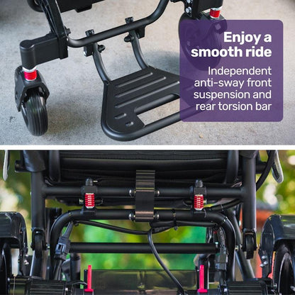 Equipmed Electric Folding Wheelchair - Long Range, Aluminium Frame - Black