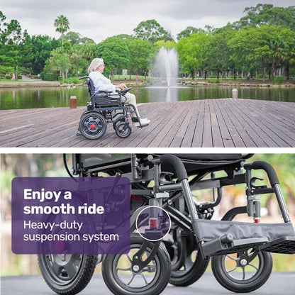 Equipmed PowerCruise LongRange Electric Folding Wheelchair - Grey & Black