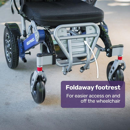 Equipmed Power Electric Wheelchair - Long Range, Airline Approved, Folding, Aluminium Frame - Blue